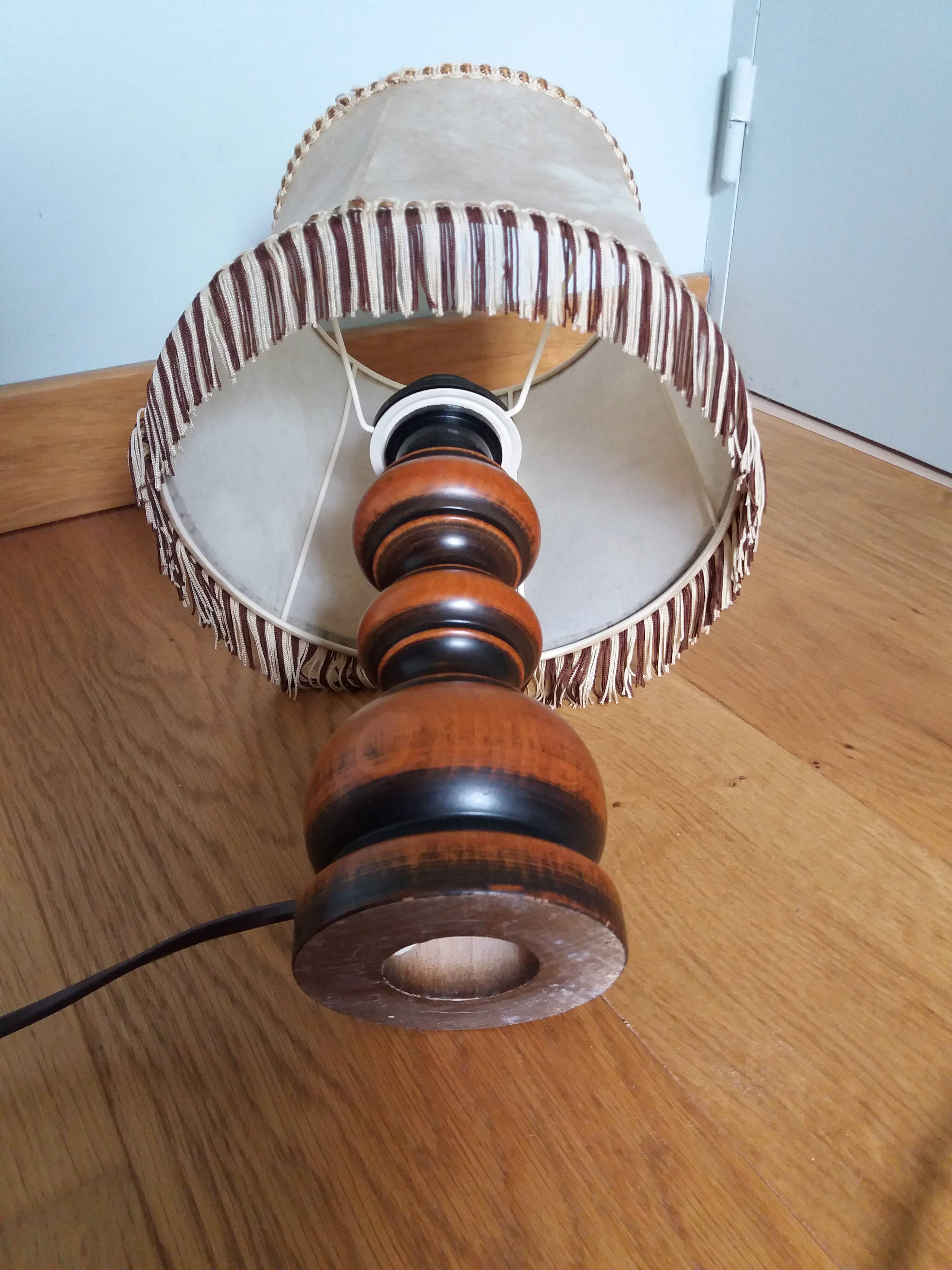 Turned wood lamp