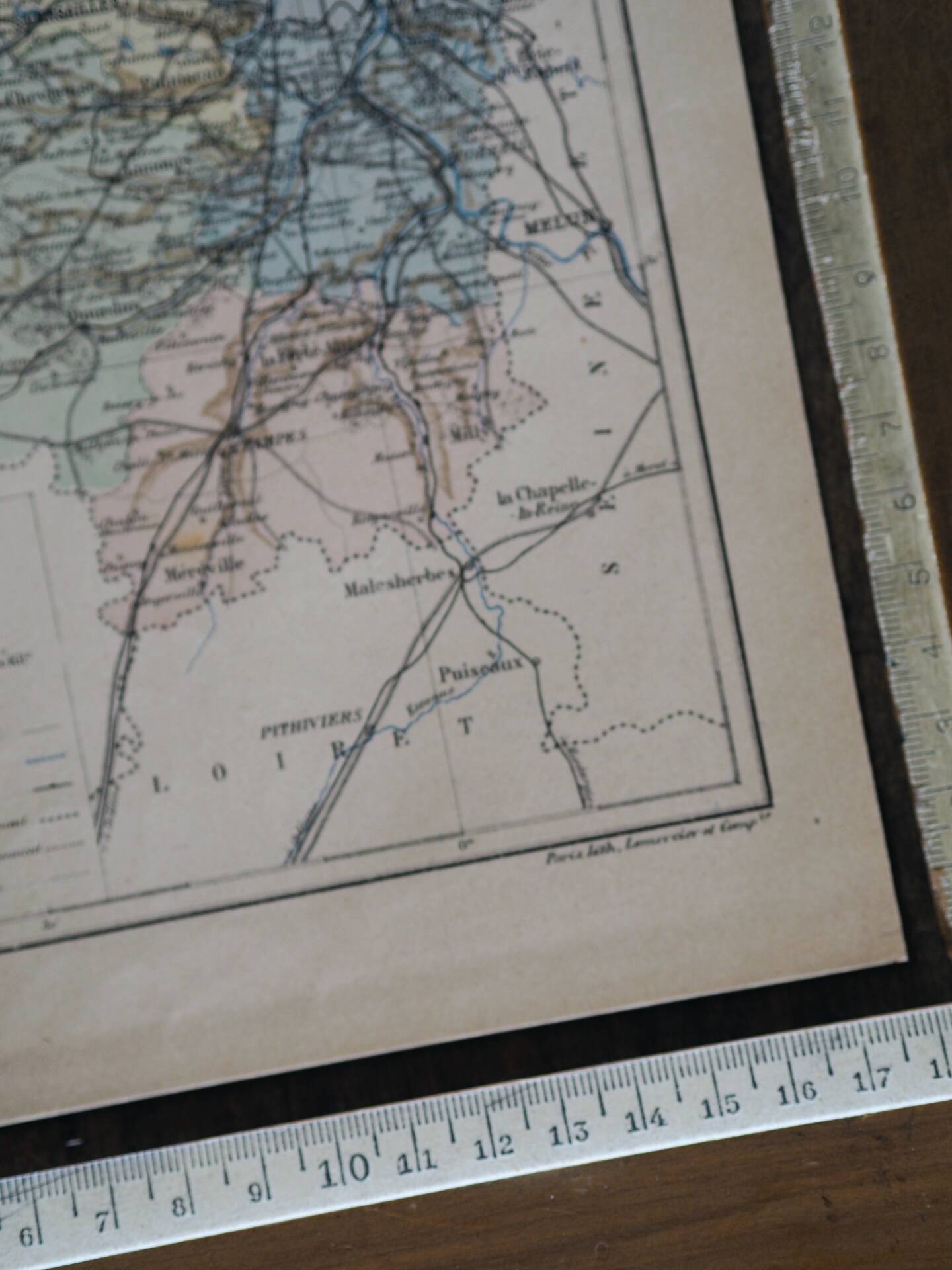 Map of Seine-et-Oise, France. Antique printed in 1889.