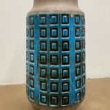 Large blue ceramic mid-century modern vase with graphic pattern