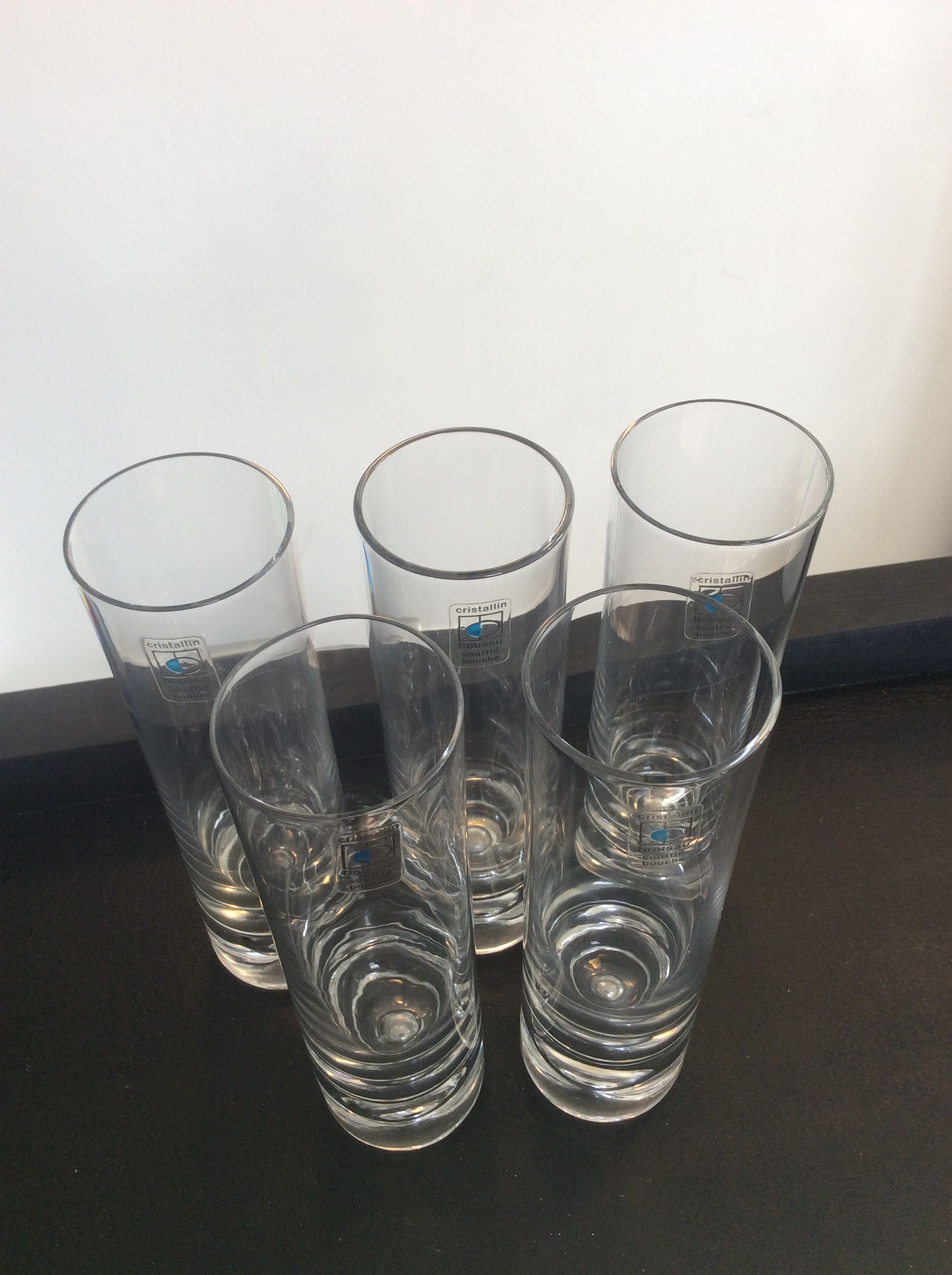 Series of 5 vintage Boussu critallin 70s glasses