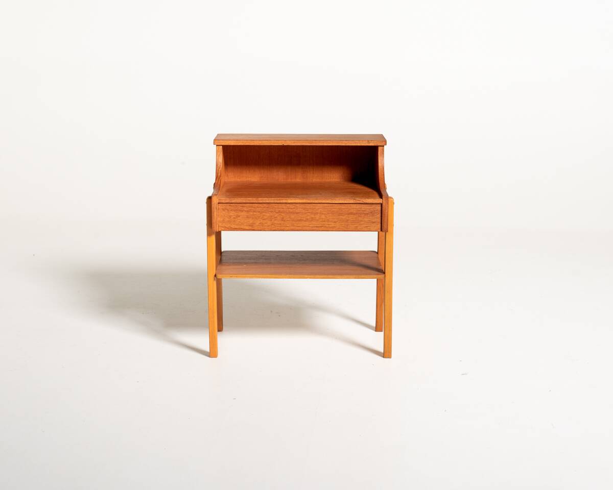 Swedish Teak and Beech Bedside Table by AB Carlström & Co Möbelfabrik, 1960