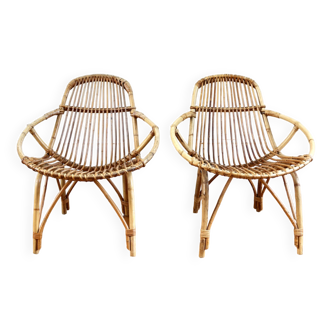 Pair of small vintage rattan armchairs 1960