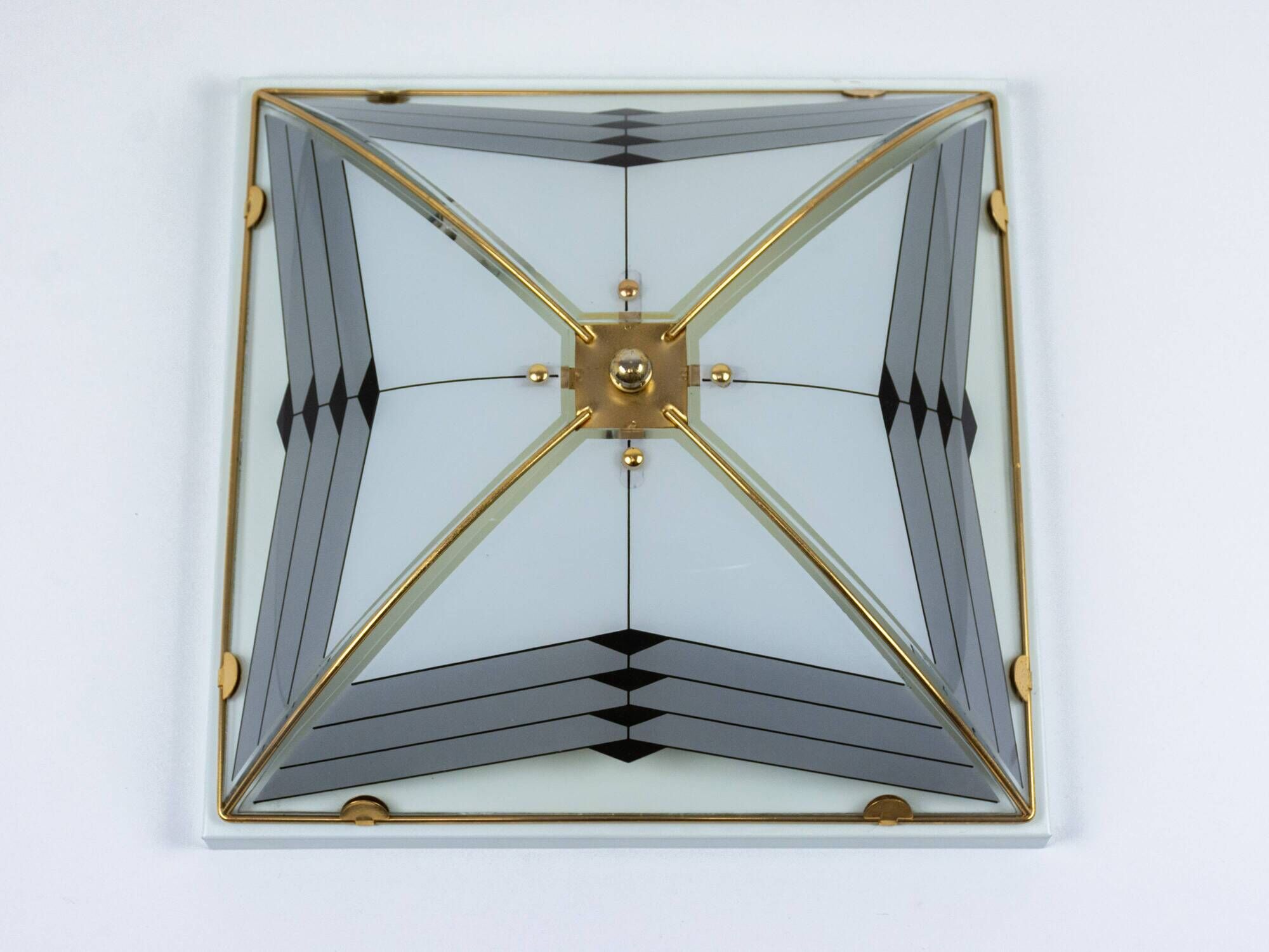 Vintage Art Deco Style White And Gold 1980s Ceiling Or Wall Lamp