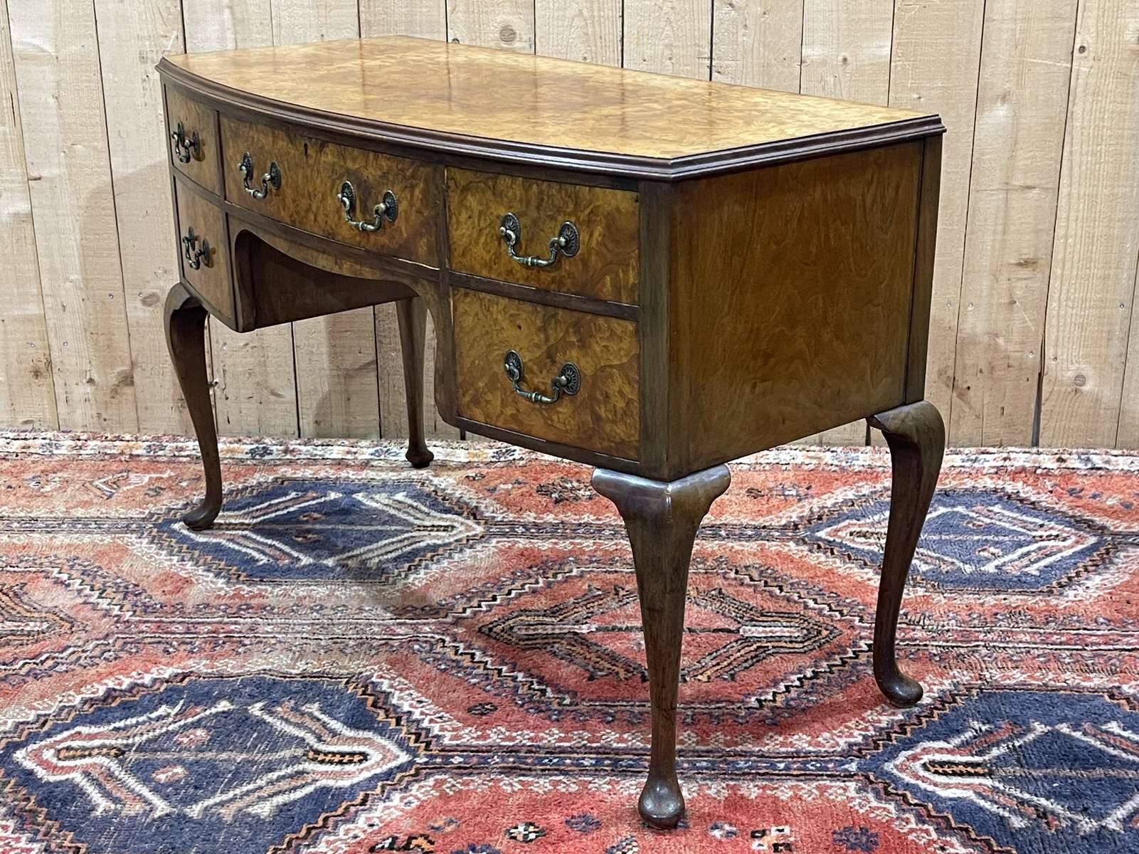 1930s Chippendale Burl Walnut Desk