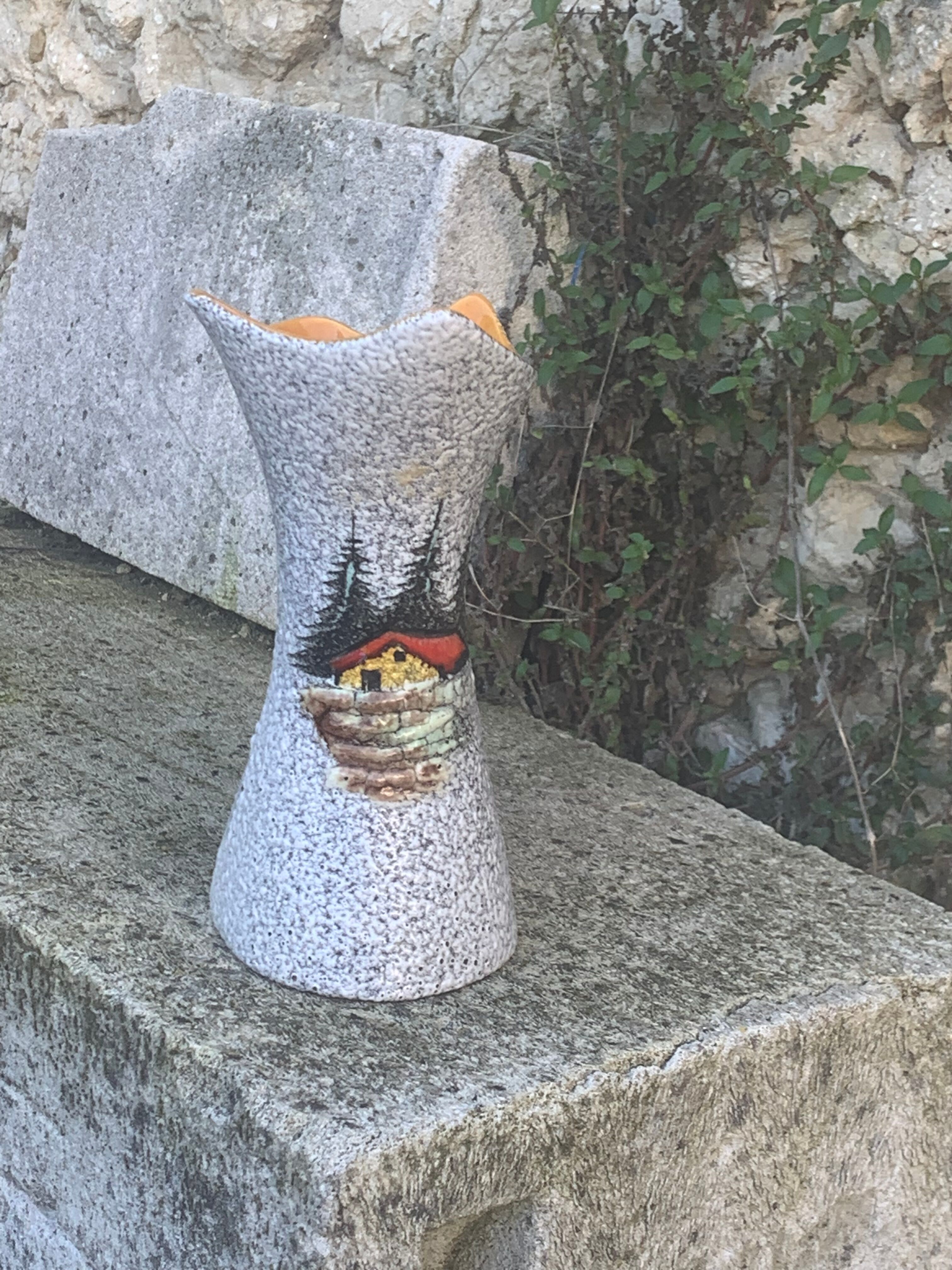 Vase tess in glazed ceramic pattern vintage and collector mountain chalet