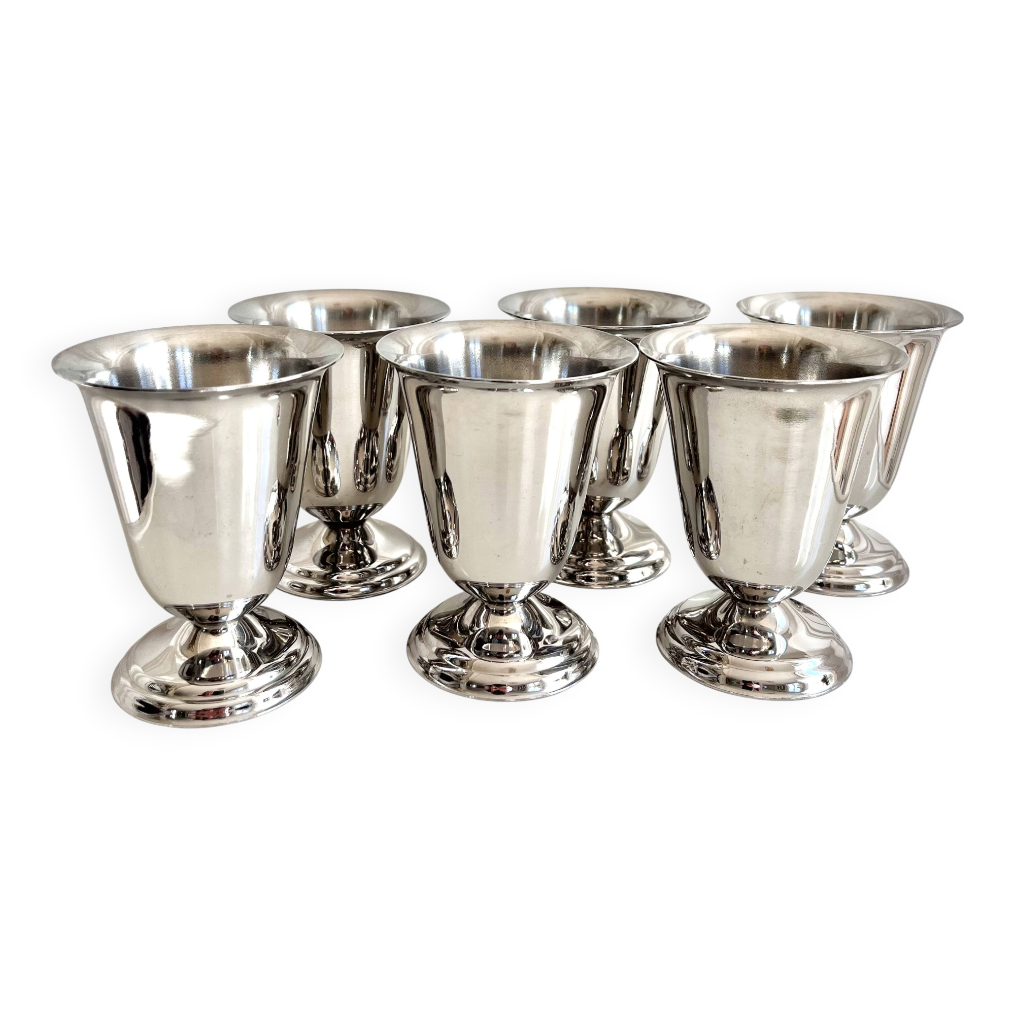 6 vintage stainless steel ice cream cups in the shape of a tumbler.