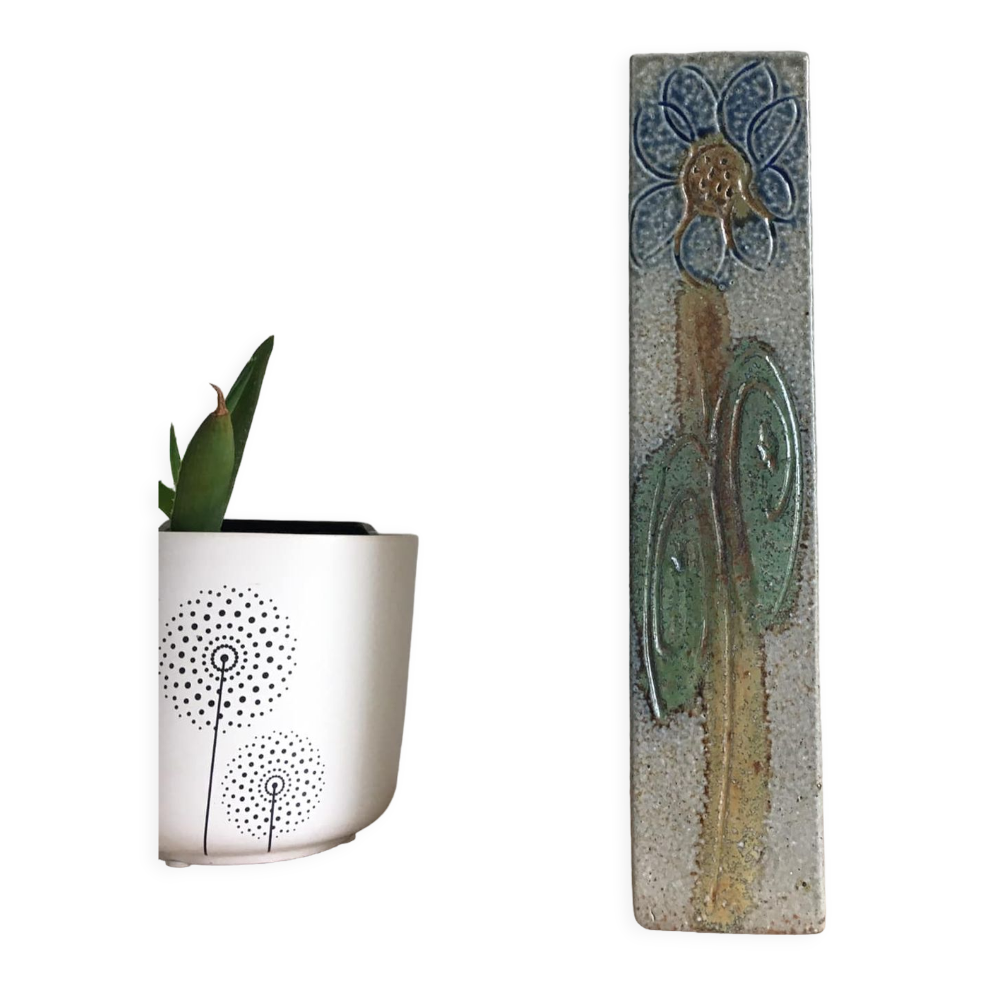 Stoneware soliflore vase signed Jean Claude Monange, "Marguerite" motif