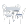 Salon de jardin 1 table 2 chaises 2 fauteuils en fer forgé ancien blanc