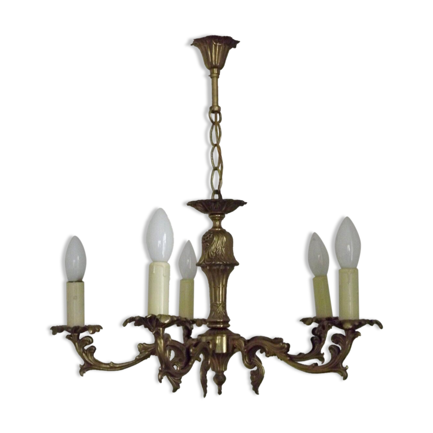 Vintage french bronze 5 light chandelier with leaf detail 3936
