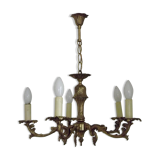Vintage french bronze 5 light chandelier with leaf detail 3936