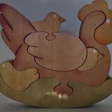 Hen chicks antique wooden puzzle to pose decorative