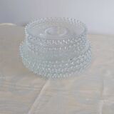 Vintage service of 12 pressed glass plates with bead decoration.
