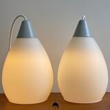 Mid century milk glass hanging lamps dutch design