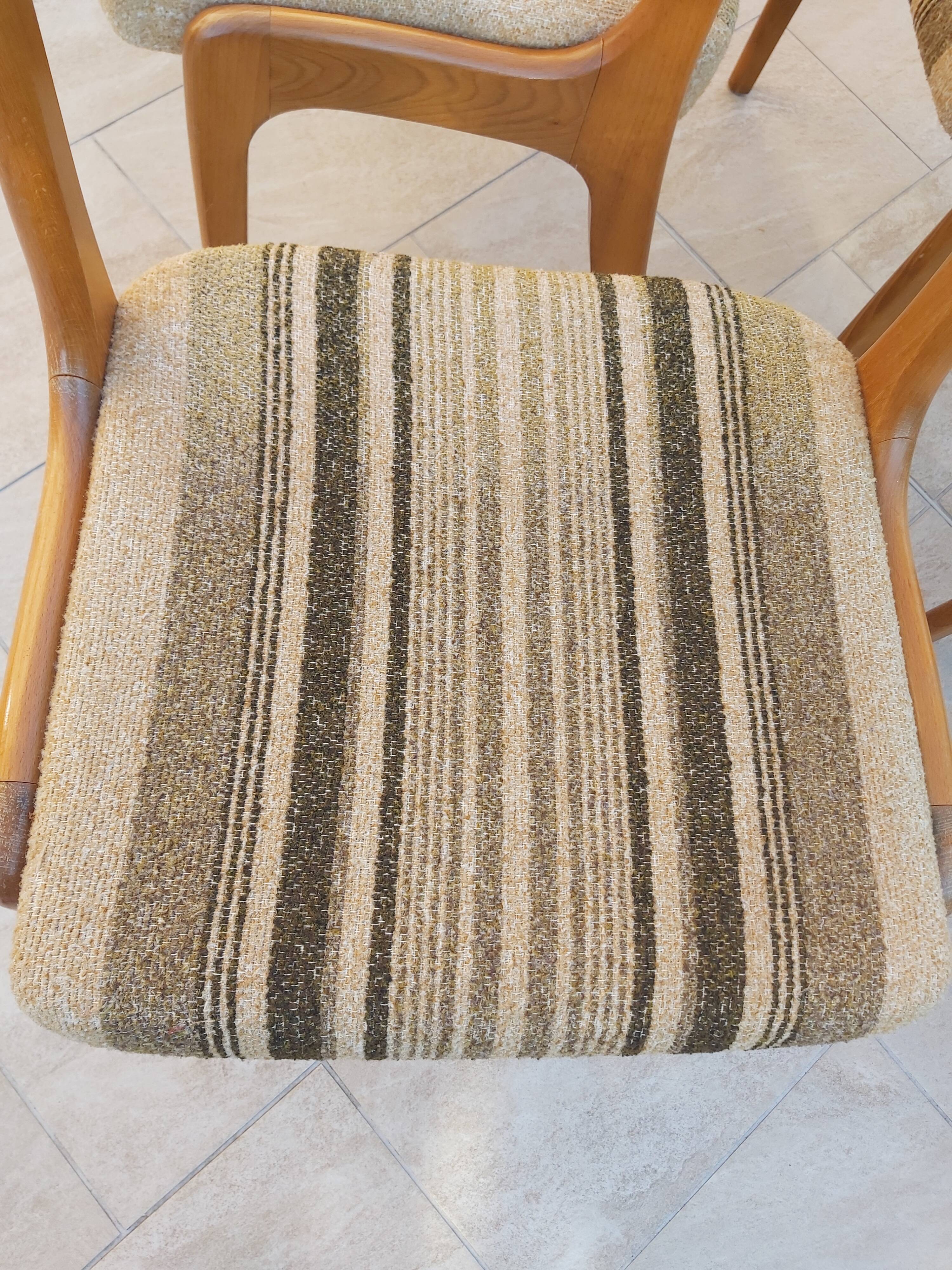 4 chairs wood and fabric 70s