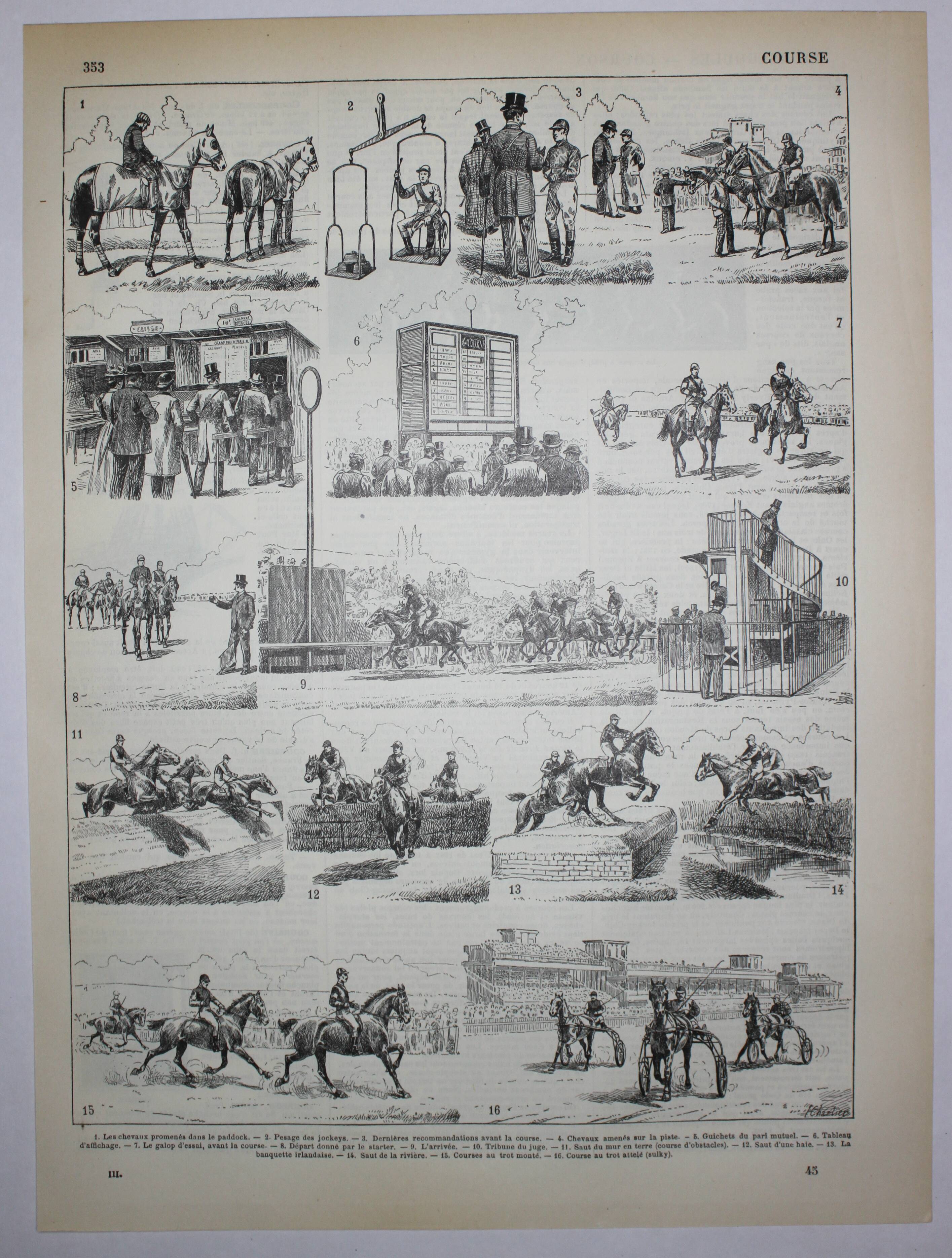 Engraving • Horse race, racecourse • Original lithograph from 1898