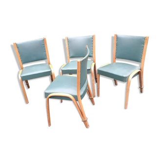 4 Bow wood chairs by Hugues steiner Vintage