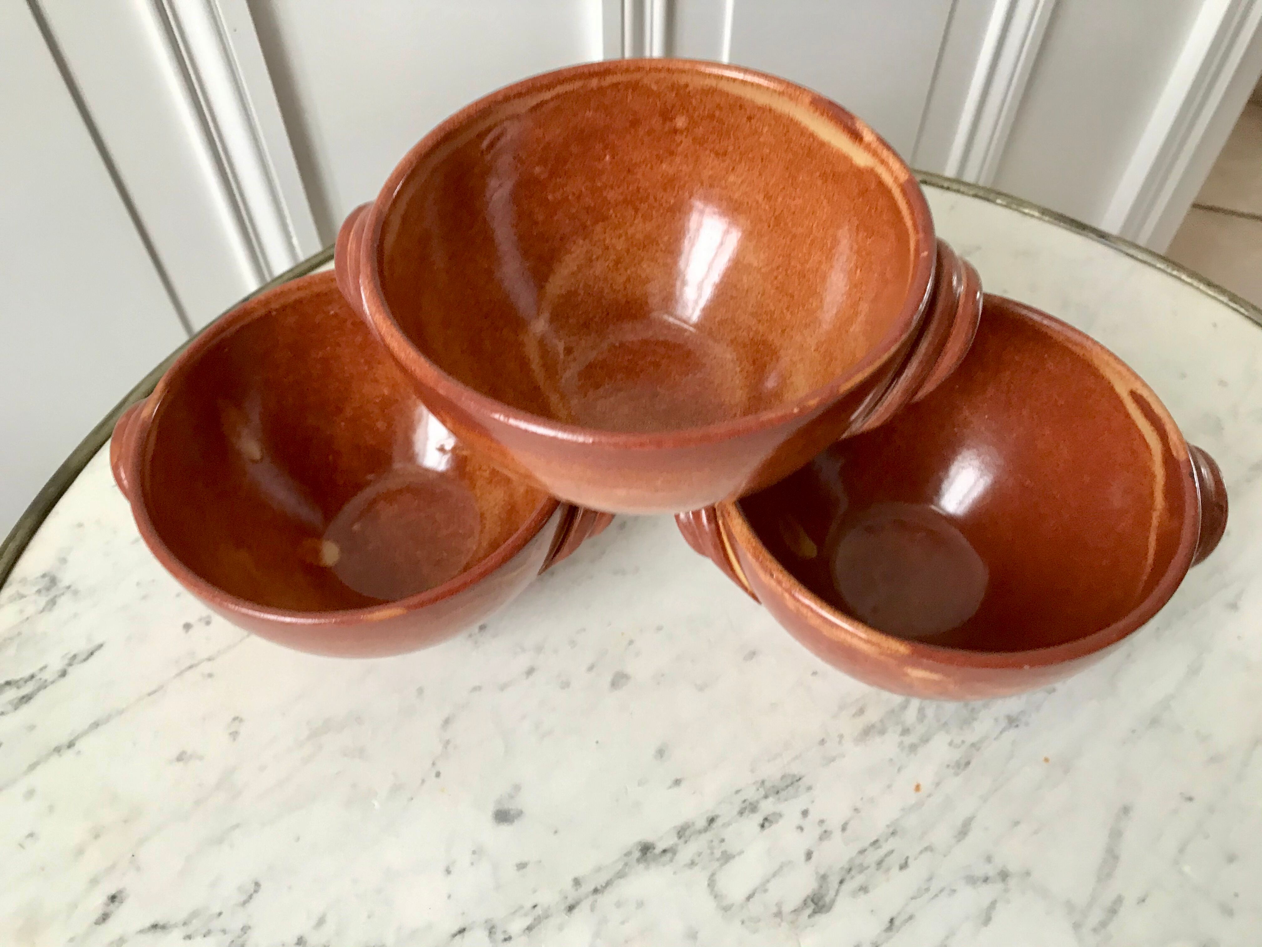 Trio of vallauris stoneware bowls 70s