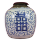 Vintage ceramic vase from China hand painted white blue wooden lid CM2