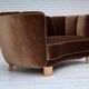 1960s, Danish 2-seater curved sofa, brown furniture velour.