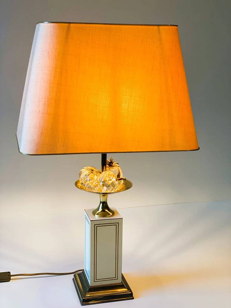 Hollywood Regency table lamp with crystal fruit with brass details, 1970s