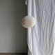 Small round pink rattan and natural linen Japanese-style pendant light D30