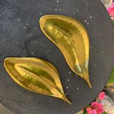 Two dishes, empty pocket vintage brass leaves