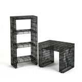 Vintage sculptural metal wire shelving and display table set