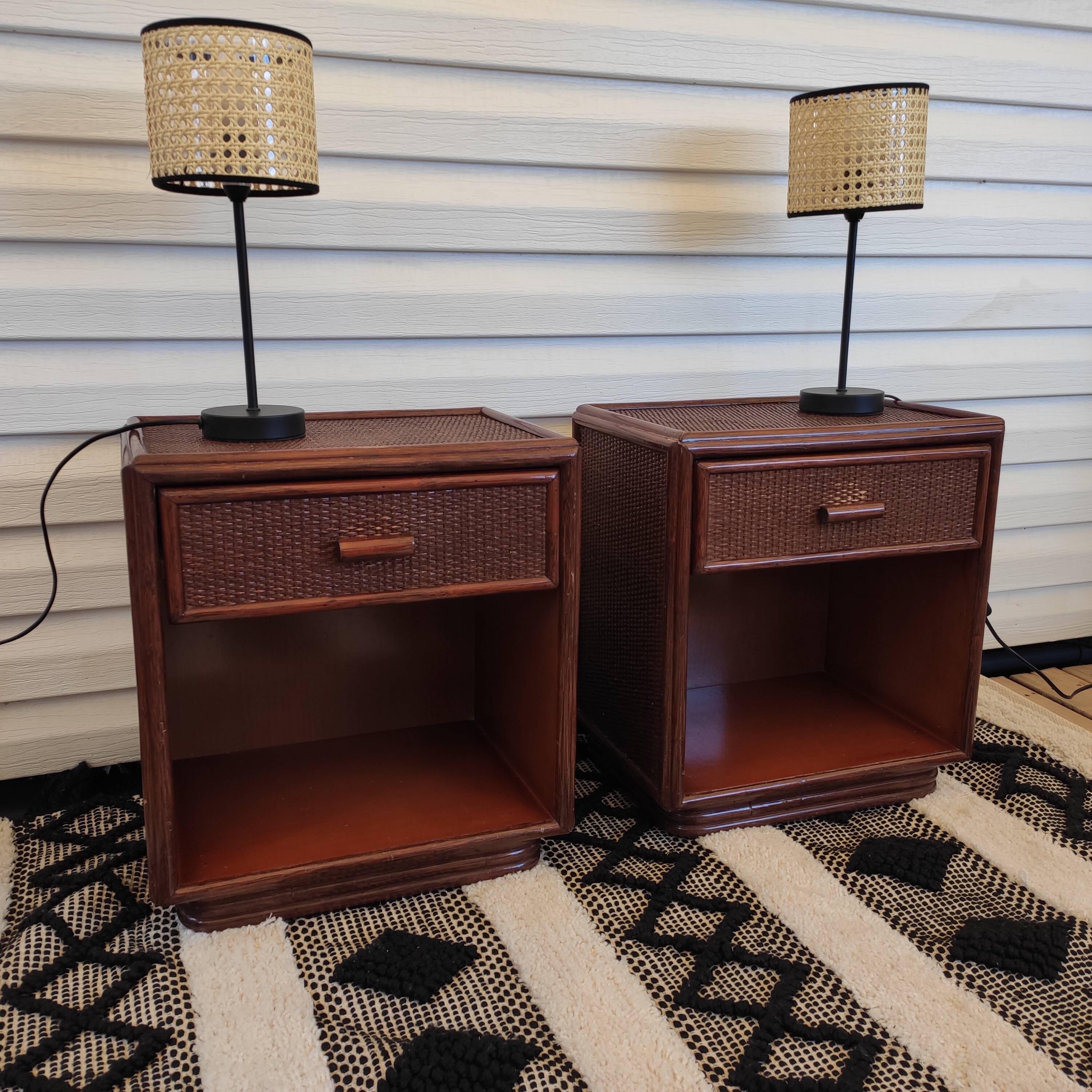 Pair of rattan bedside tables