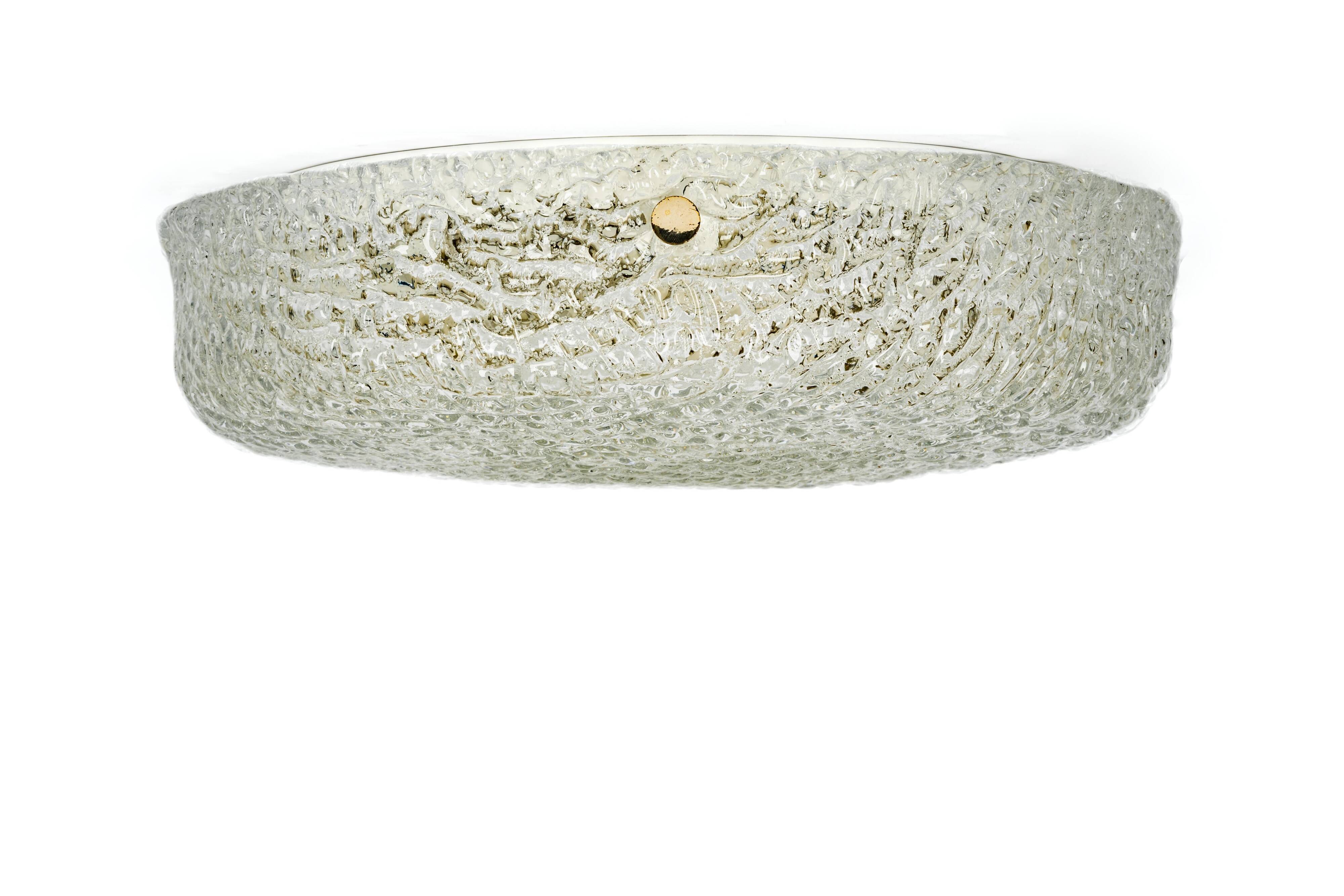 Round Frosted Glass Ceiling Light Murano, Kaiser, Germany, 1970s