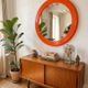 Vintage orange round mirror SYLA – Pop Art / Space Age 70s – Ø 46 cm