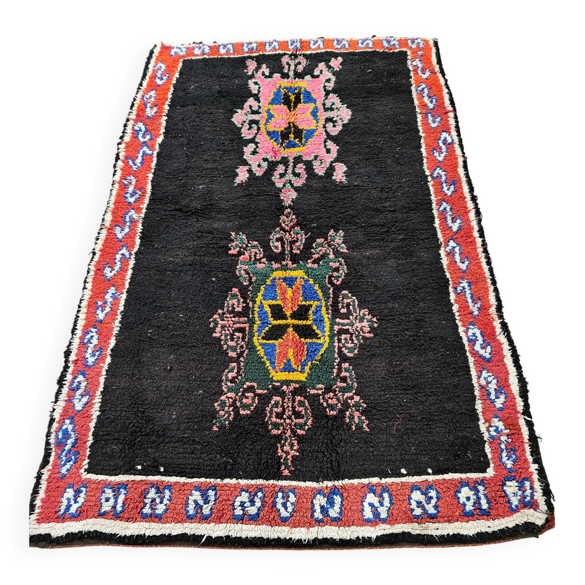 Authentic vintage boucherouite rug made from recycled cotton