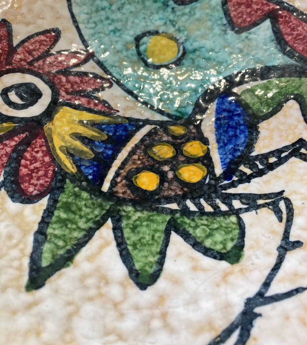 Plate polychrome rooster decoration toledo 1950s