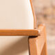 Children's high chair in solid tinted beech, seat and back in imitation cream leather, certification