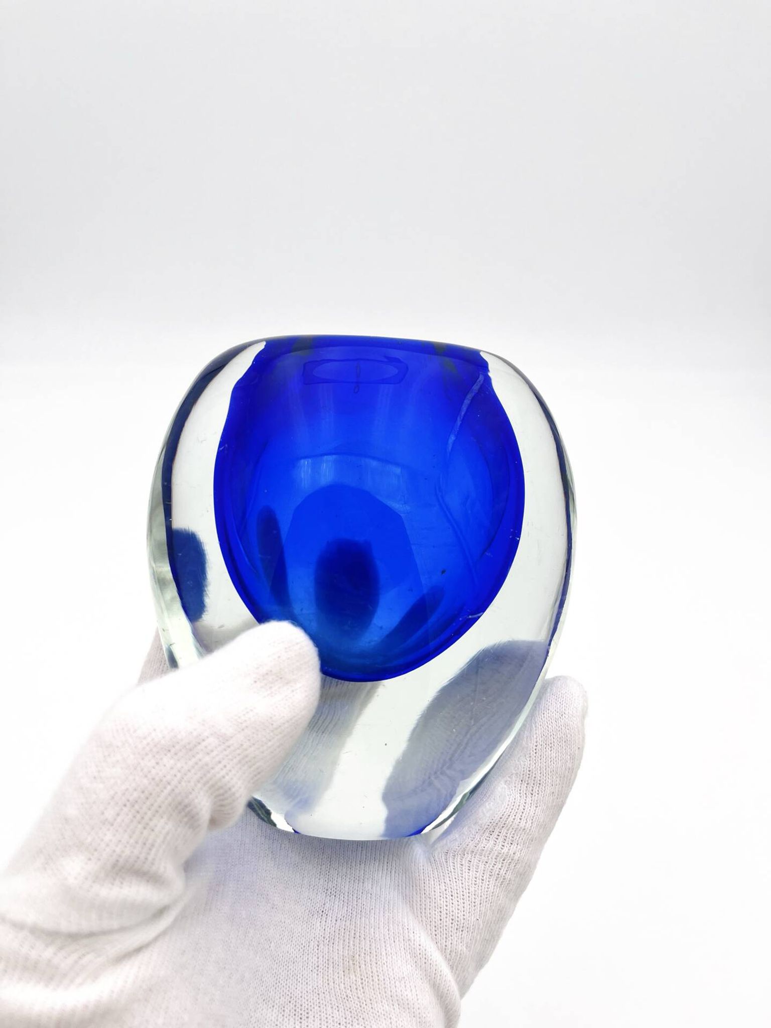 Murano Sommerso Cobalt Blue Vase 11cm 1kg Vintage Art Glass Design 60s