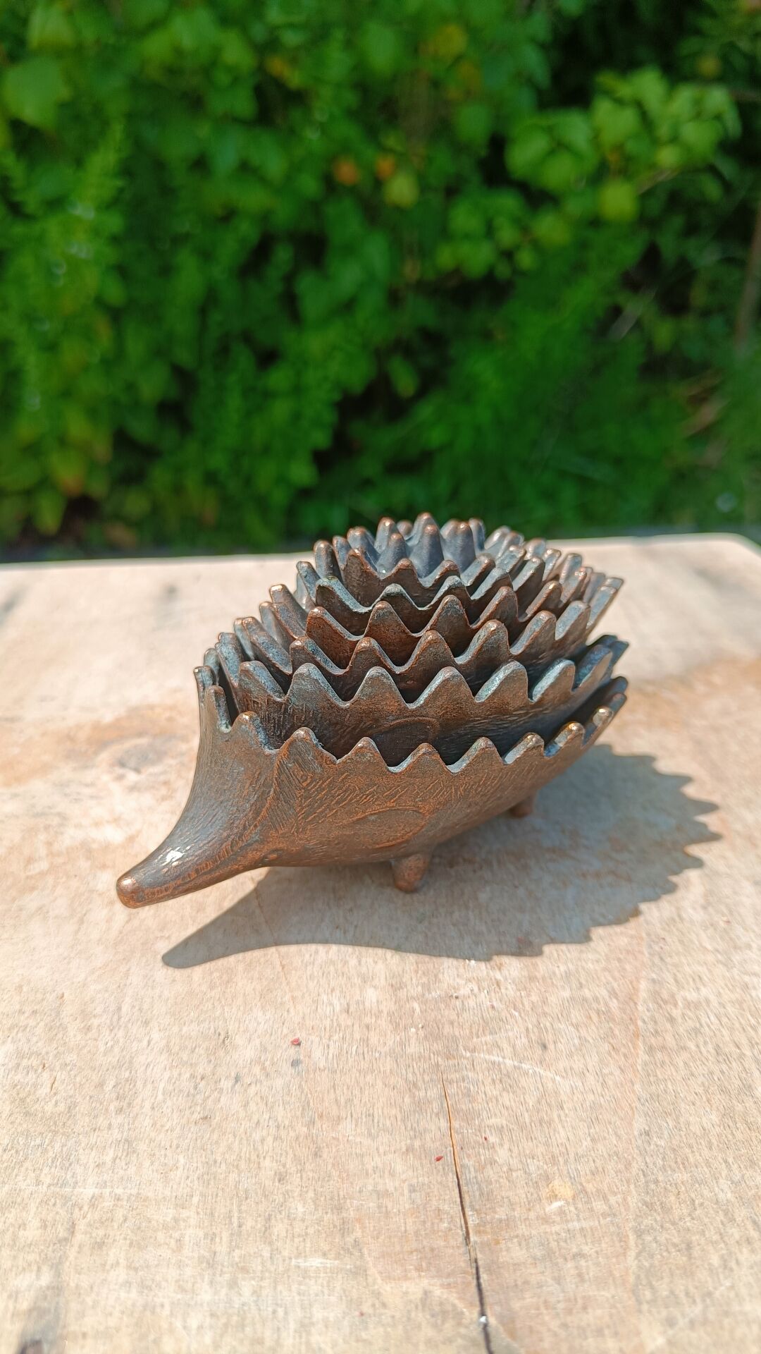 Vintage patinated metal hedgehog ashtrays – Greece