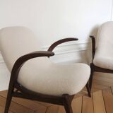 Two armchairs in wood and bouclé fabric by jan vanek, 1960s