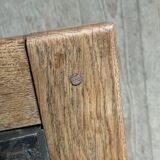 Brutalist coffee table in solid oak and marble, 1970s