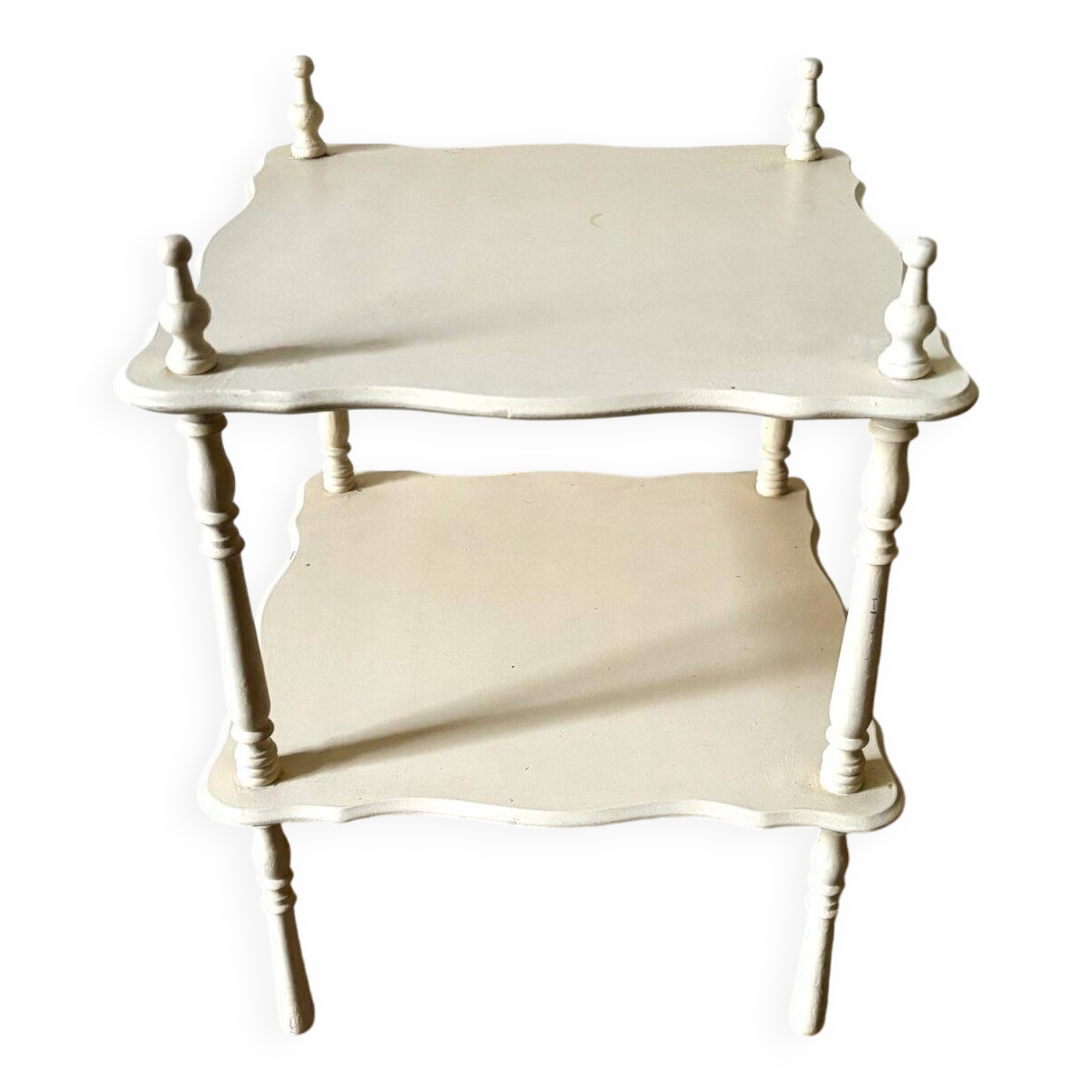 White turned wood side table, end table