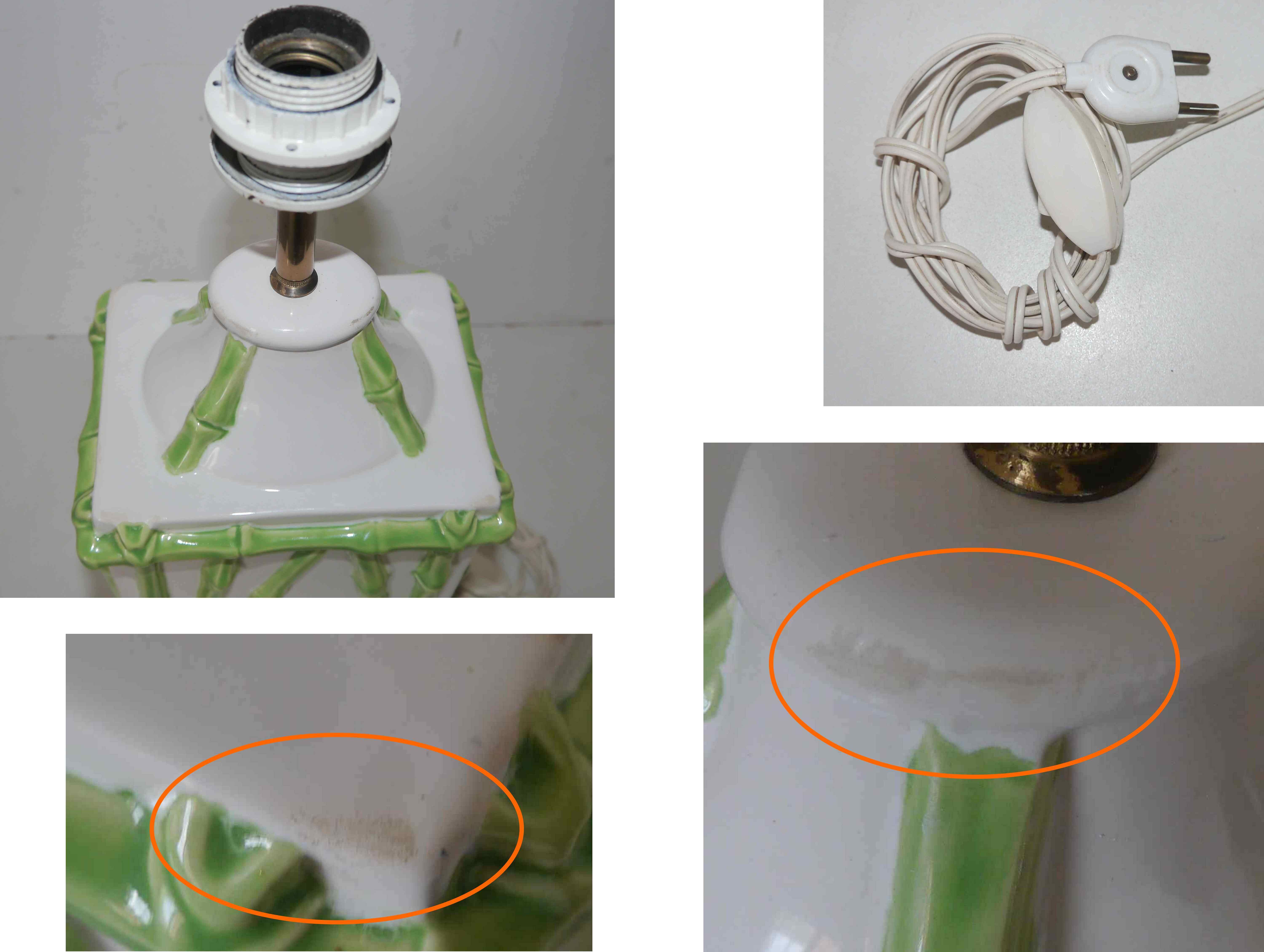 Old vintage lamp base bamboo decoration "Faience of Rodez"