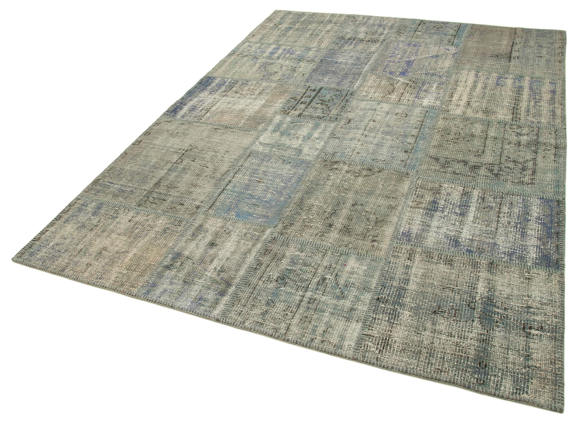 Handwoven Turkish Contemporary 176 cm x 246 cm Grey Patchwork Carpet