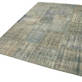 Handwoven Turkish Contemporary 176 cm x 246 cm Grey Patchwork Carpet
