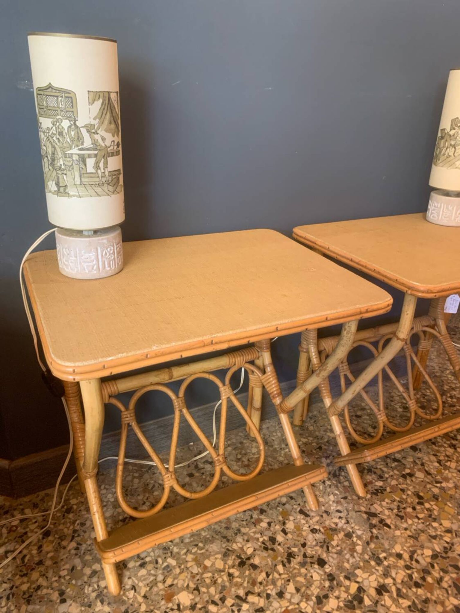 Pair of rattan bedside tables