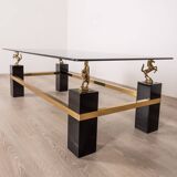 TABLE VINTAGE 70'S EN VERRE ET LAITON DESIGN MAISON CHARLES