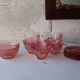 Rosaline moulded pink glass service – 6 cups + 6 saucers + 2 bowls