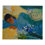 Lithograph "Gentleness, Young Woman Asleep" signed Nancy Delouis