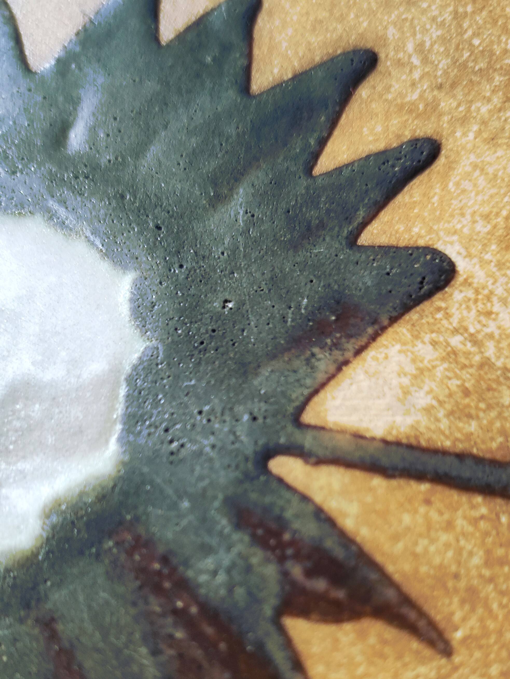 Enamelled stoneware plate, Vallauris, dove pottery