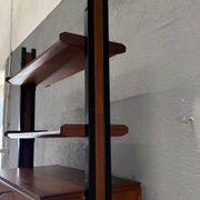 Mid-Century Modern Modular Wall Unit, Veneer & Black Metal Shelving Cabinet, 1960s, Europe