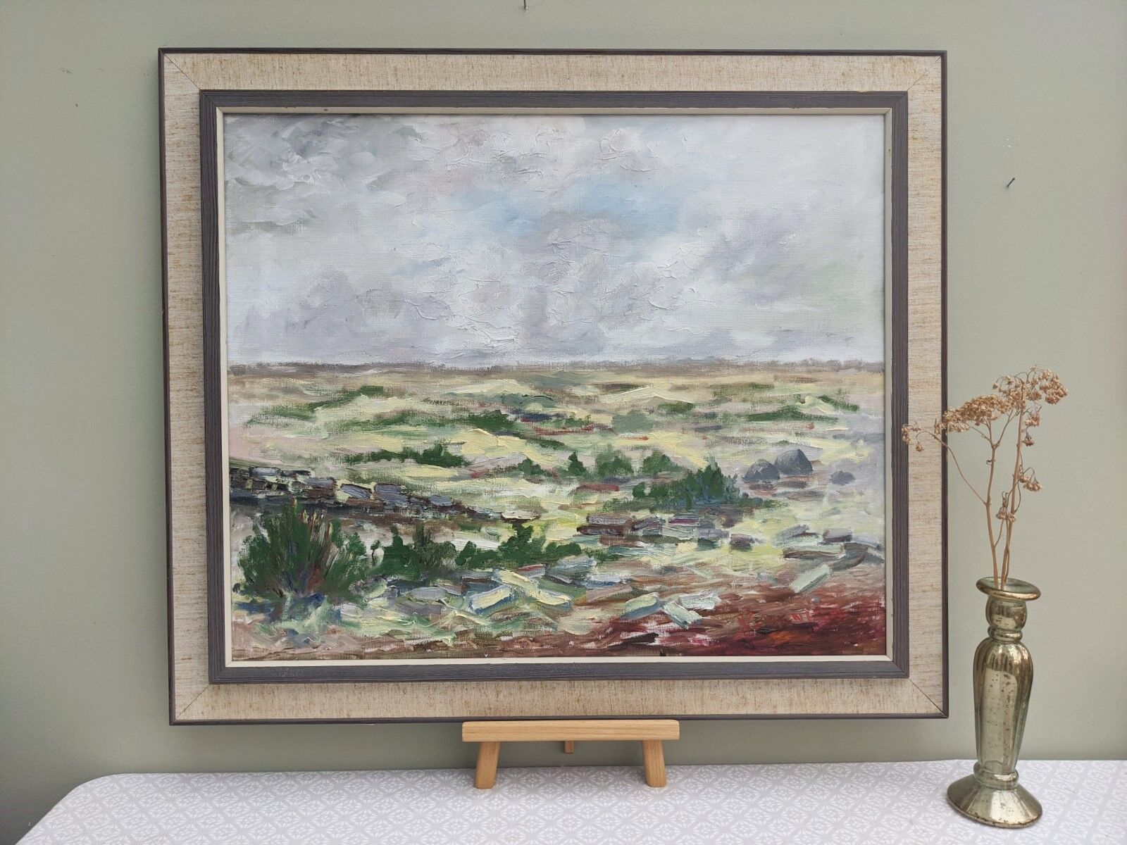 'Grasslands' - Vintage Mid Century Swedish Framed Oil Painting