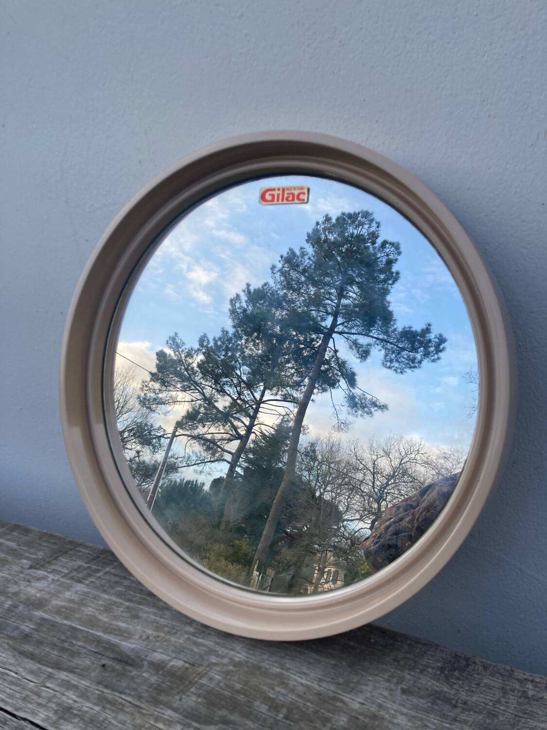 Miroir rond 1960 beige