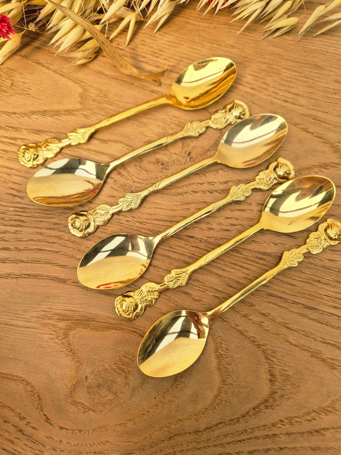 Golden metal spoons